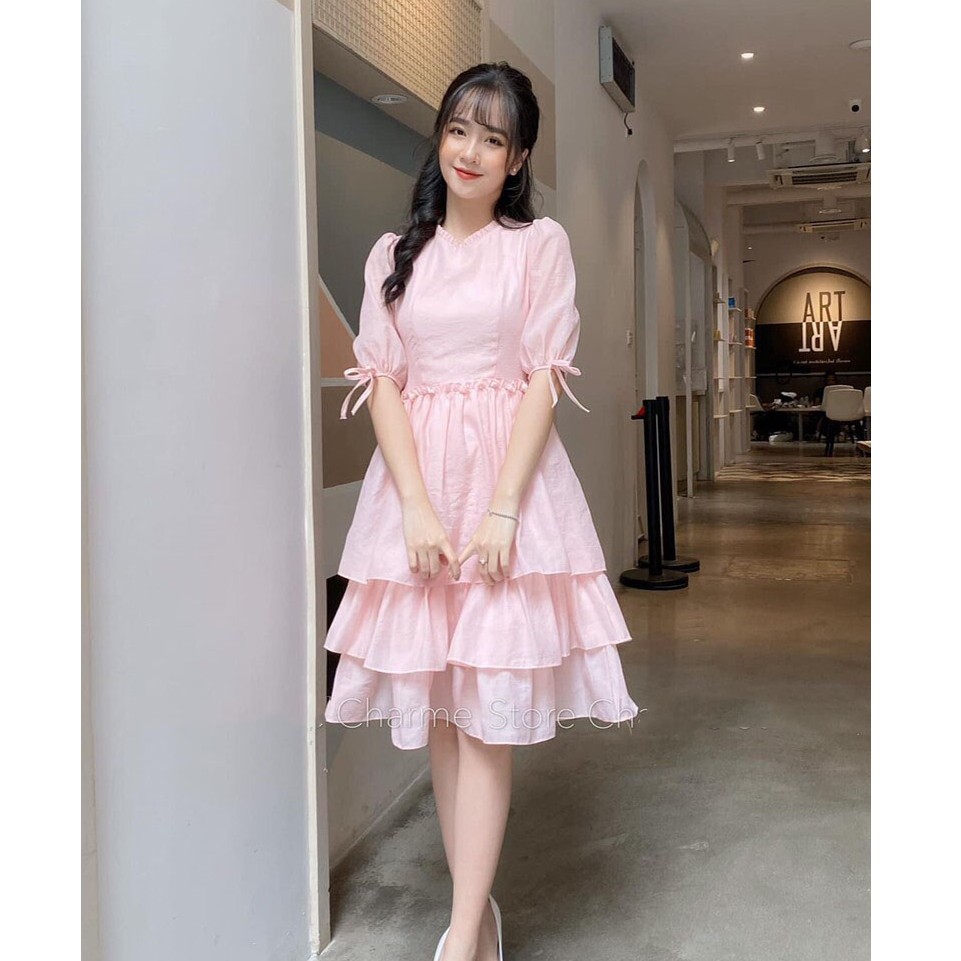 Đầm Nữ Dự Tiệc Cổ Tròn Phối Bèo , 3 Tầng Sang Trọng - Winchois | BigBuy360 - bigbuy360.vn