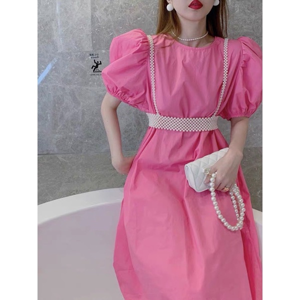 SET ĐẦM BABYDOLL DÀI KÈM DÂY NGỌC CÓ CO GIÃN - MÀU HỒNG