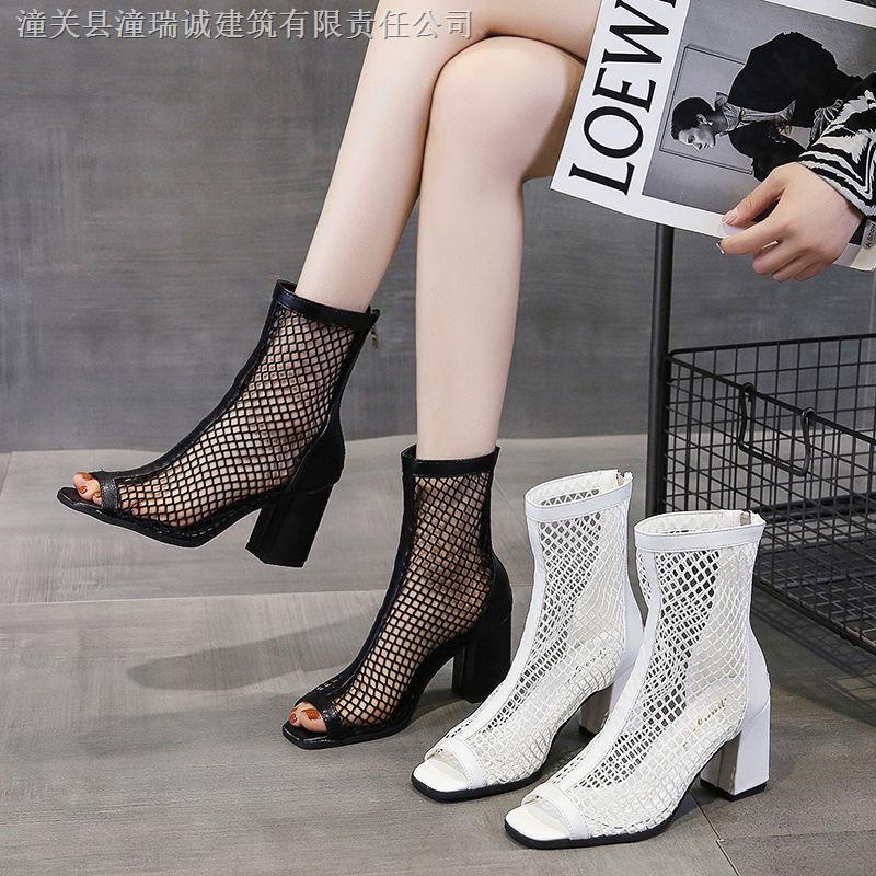 Giày Bốt Lưới Cao Gót Hở Mũi Thoáng Khí Thiết Kế Mới Thời Trang Mùa Hè Cho Nữ