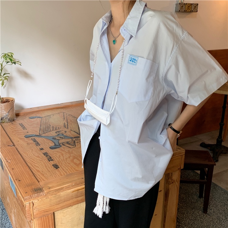 Áo Sơ Mi Trắng Tay Ngắn Dáng Rộng Thời Trang Cho Nữ