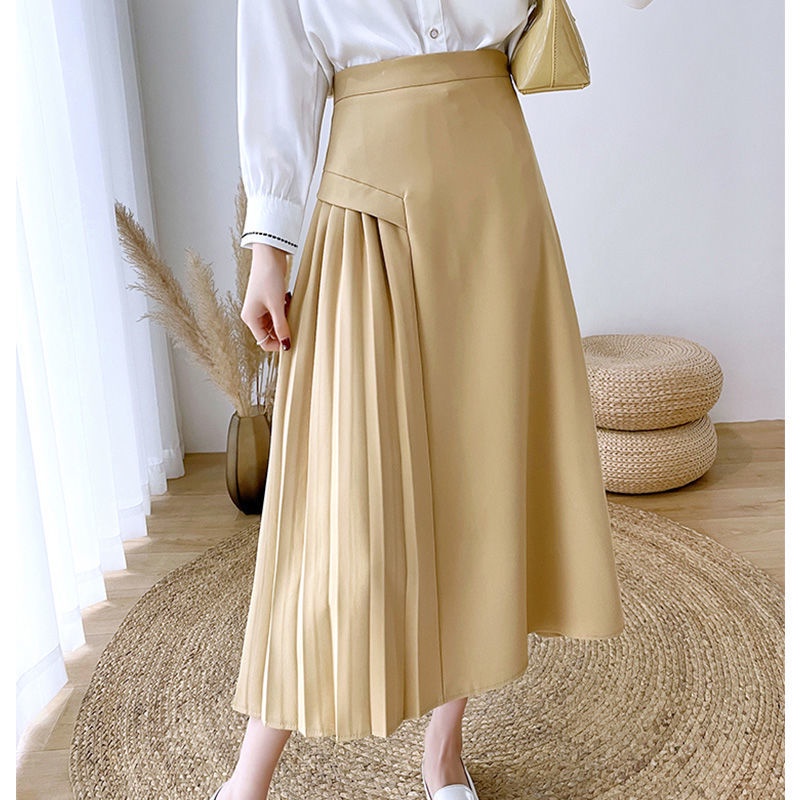 Chân váy dài vừa phải xếp ly dáng chữ A lưng cao thời trang mùa hè 2022 mỏng dành cho nữ