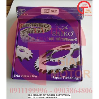 Bộ nhông sên đĩa wave. dream. 10 ly , không phốt hiệu saiko