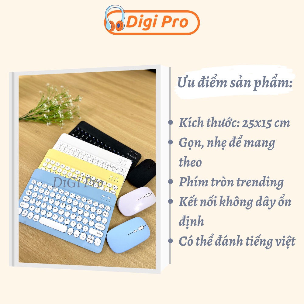 Bàn Phím Không Dây Sắc Màu Bàn Phím Bluetooth Nút Tròn cho PC Laptop Ipad Macbook Điện thoại IOS Android Smart TV