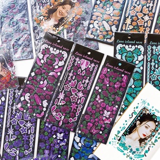 Set 3 sticker hoa hồng - băng giá - hoa văn - sticker trang trí toploader hologram