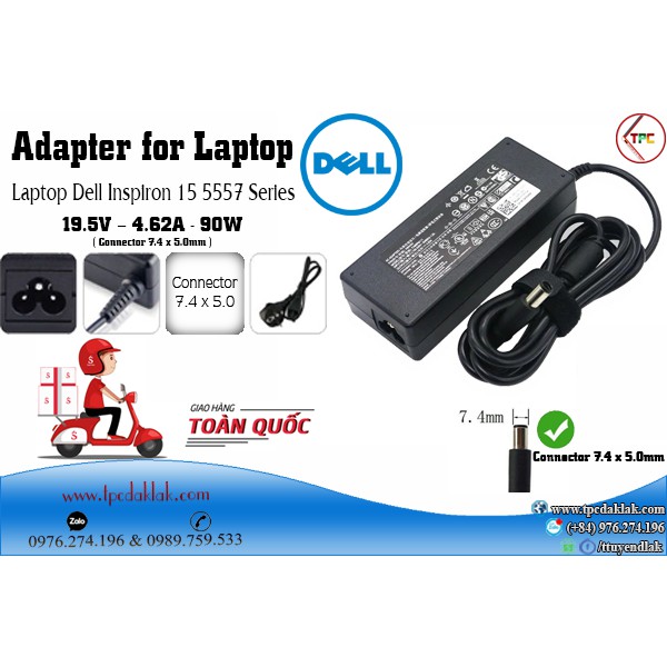 Sạc Laptop Dell Inspiron 15 5557, 5547, 5548 ( OEM Design ) | Adapter 19.5V - 4.62A - 90W (  7.4 X 5.0MM )