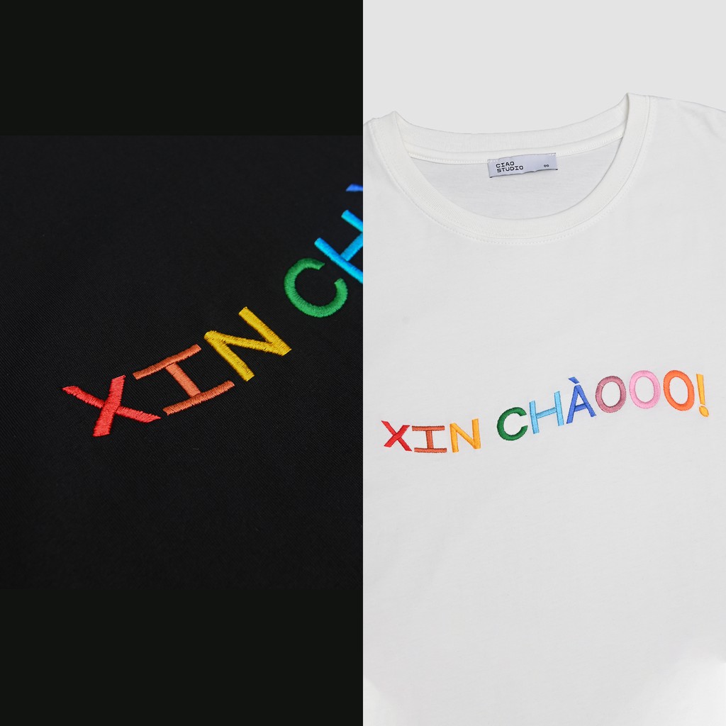 Áo phông unisex form rộng CIAO Xin chào hình thêu nổi nhiều màu | BigBuy360 - bigbuy360.vn