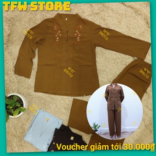 Bộ phật tử thêu hoa trung niên, bộ đi chùa vải kate mềm mại cho bà, mẹ, người lớn tuổi, bộ mặc nhà - Hàng VN