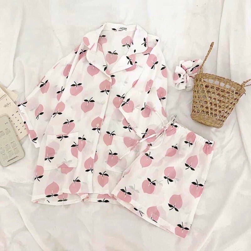 SUSQ001 Đồ bộ Pijama nam nữ ngủ mặc nhà gấu xanh trắng cộc tay cute  Quần sooc đùi short ngắn áo form rộng unisex