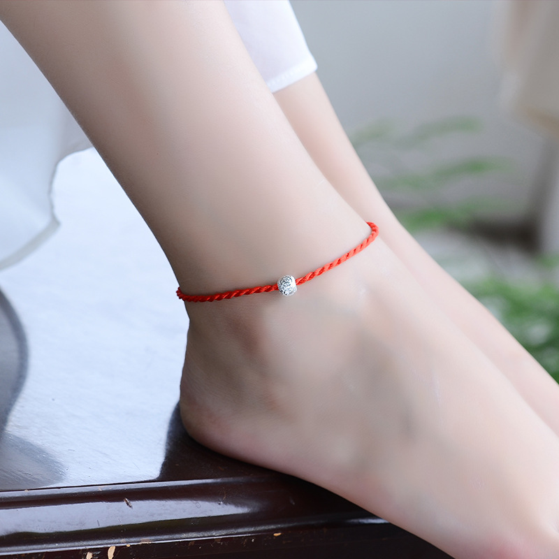 Silver Bracelet Jewelry Bracelets Couple Red Wire Ankle Beads