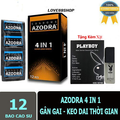 Bao cao su AZODRA 4in1, GÂN GAI, KÉO DÀI THỜI GIAN, Hộp 12 cái