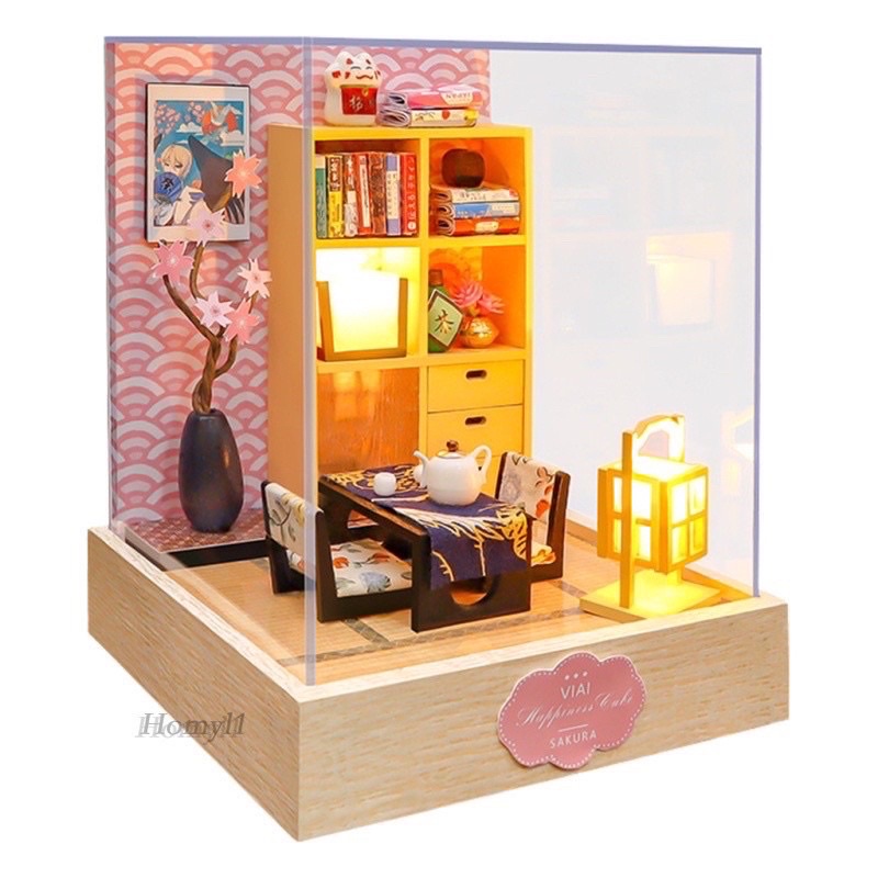 Mô hình nhà gỗ diy tự lắp ráp góc nhỏ xinh (có keo,mika,đèn)