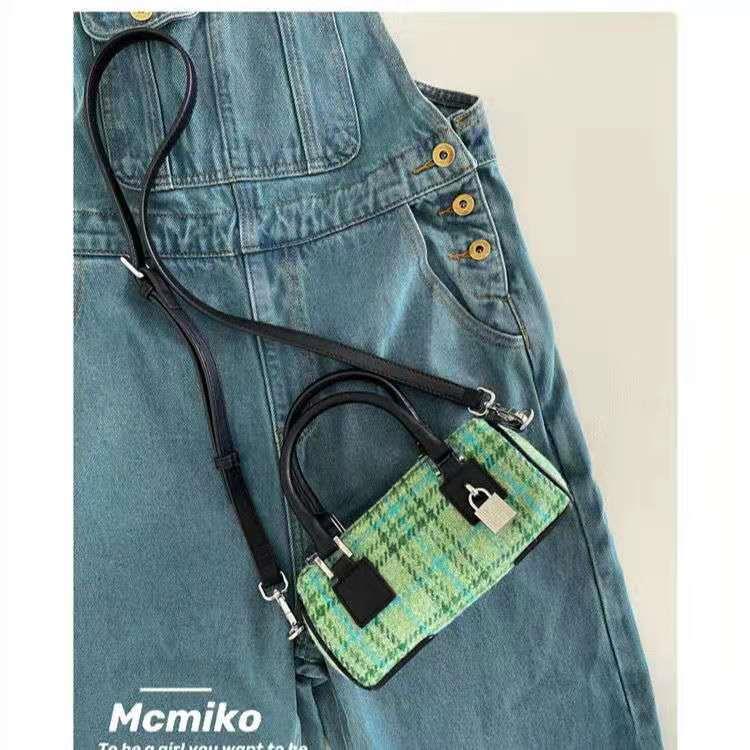 ✜✑Túi đeo chéo Mai Muke/Female hình trụ tròn màu sắc tương phản thời trang 2021