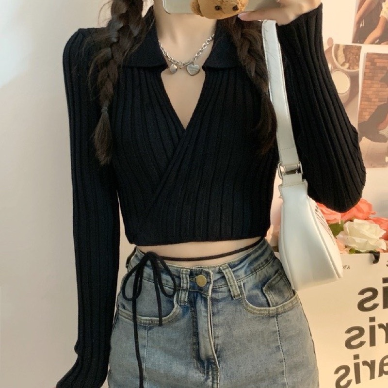 ÁO CROPTOP THUN LEN ĐŨA THẮT DÂY EO