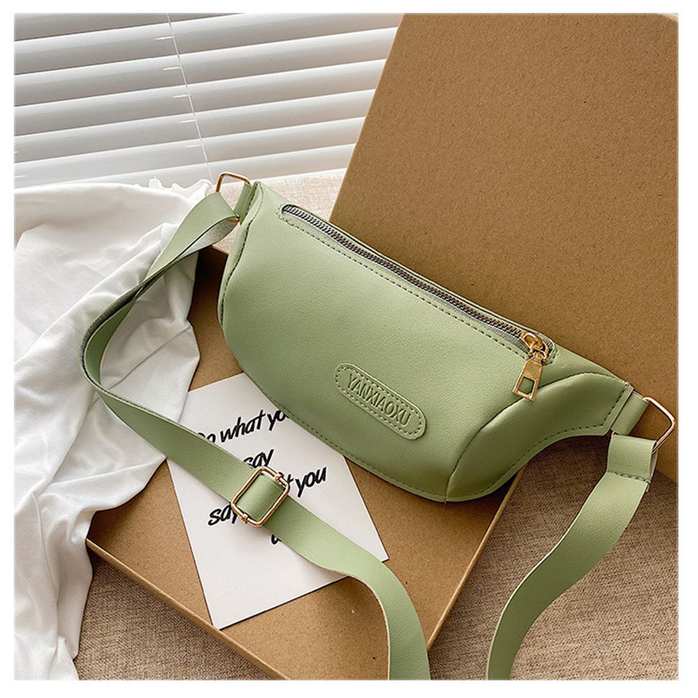 Túi đeo chéo ngực/hông bằng da PU màu trơn chống nước thời trang