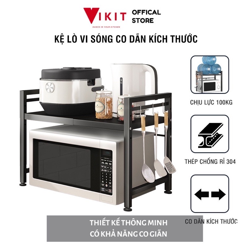 Kệ lò vi sóng inox phun sơn tĩnh điện, kệ để đồ đa năng có thể điều chỉnh độ rộng phù hợp với kích thước lò vi sóng