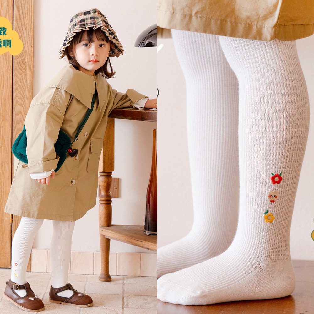 Quần tất legging len cho bé gái từ 0-9 tuổi cao cấp thêu hoa đáng yêu liền bàn LABAMO QT01