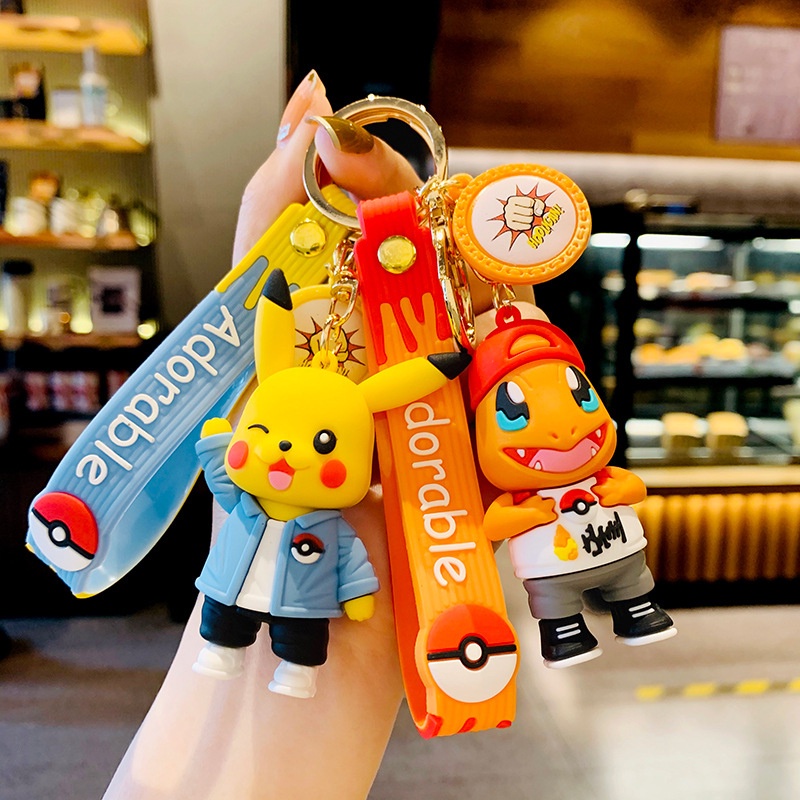 Mặt móc khóa dây chuyền hình búp bê Pokémon Pikachu cho trẻ em treo túi làm quà lưu niệm