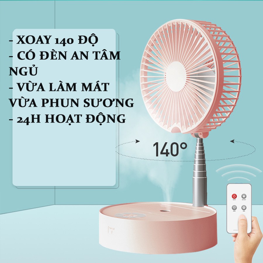 Quạt sạc gấp gọn đa năng - Dùng trong 24h, có đèn LED, 4 tốc độ gió cực mát