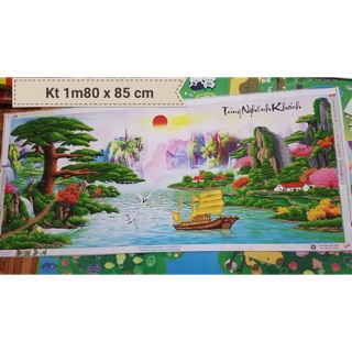 Tranh thành phẩm đính đá phong cảnh khổ lớn 180x85cm