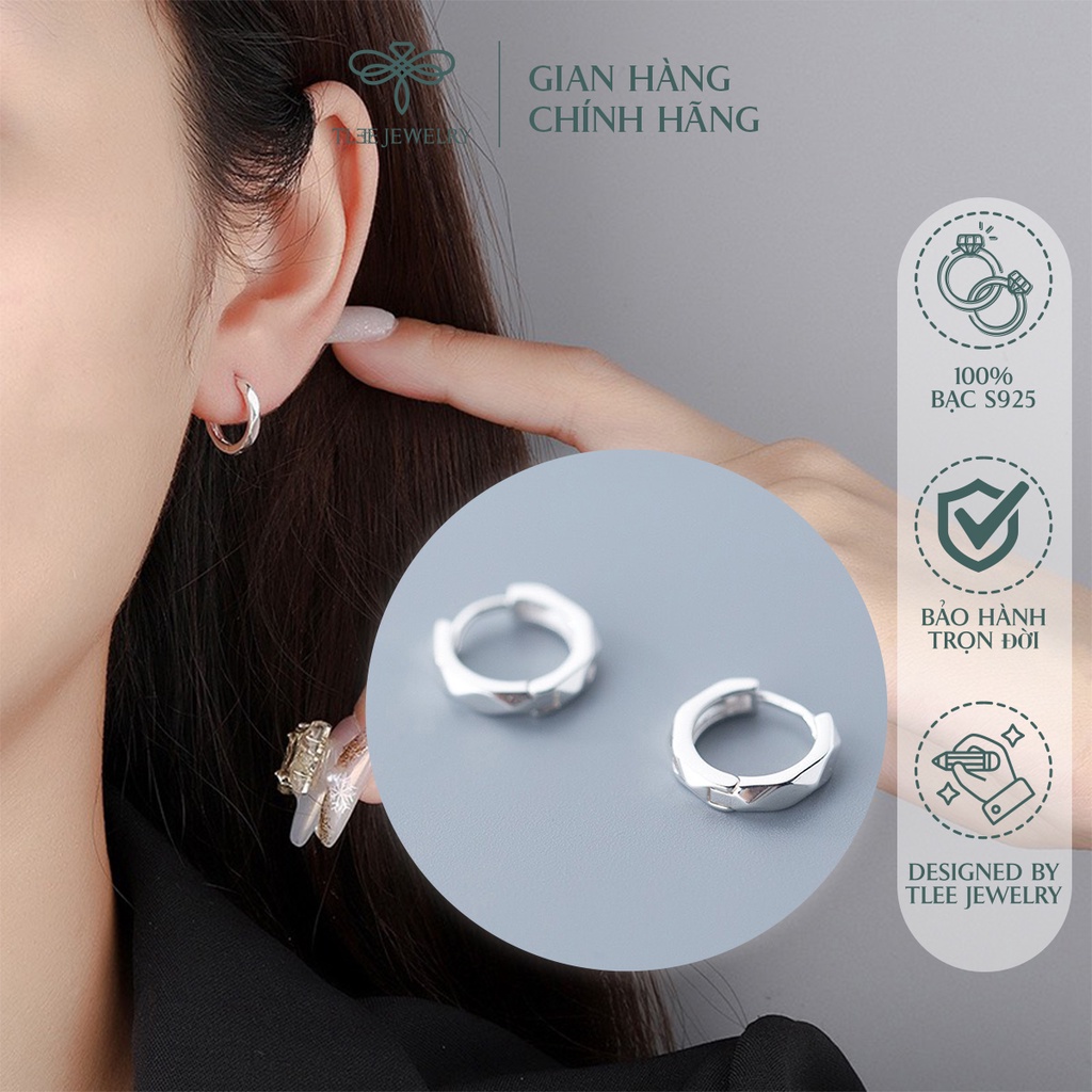 Khuyên tai bạc TLEE tròn trơn bản dày phay bắt sáng trendy NCJ B0133