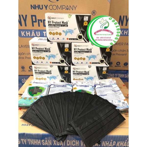 ( COMBO 5 HỘP ) KHẨU TRANG Y TẾ 4 LỚP CAO CẤP NHƯ Ý ( MÀU ĐEN - HỘP 50 CÁI )