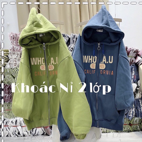 Áo khoác nỉ nữ hoodie trơn unisex form rộng dưới 65kg