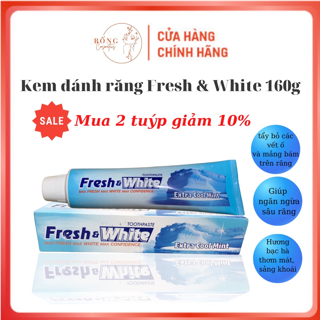 (Chính hãng)Kem đánh răng Lion Fresh and White 160g Nhập khẩu Thái Lan mẫu mới, Bống cosmestics