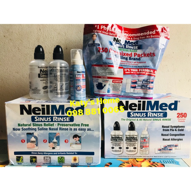 Combo bình rửa mũi, muối Neilmed hàng Mỹ
