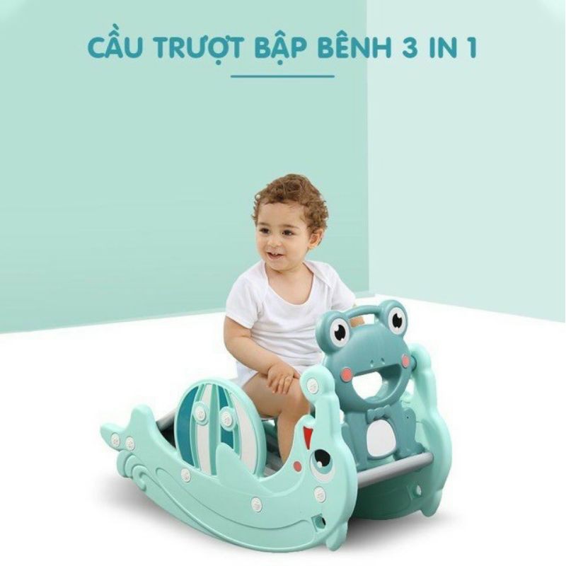 Cầu trượt bập bênh cá heo Holla 3 in 1 -Cầu trượt- bập bênh- bóng rổ