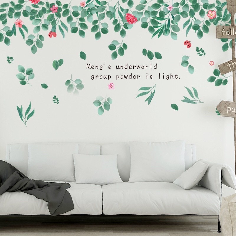 Tranh dán tường, Decal dán tường tán lá rơi và chậu cây