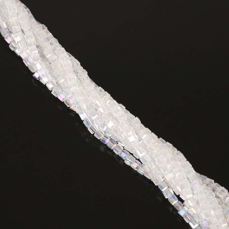 Chuỗi hạt pha lê hình vuông chất liệu thủy tinh lỗ xỏ lớn 3mm 4mm 6mm 8mm dành cho làm trang sức diy