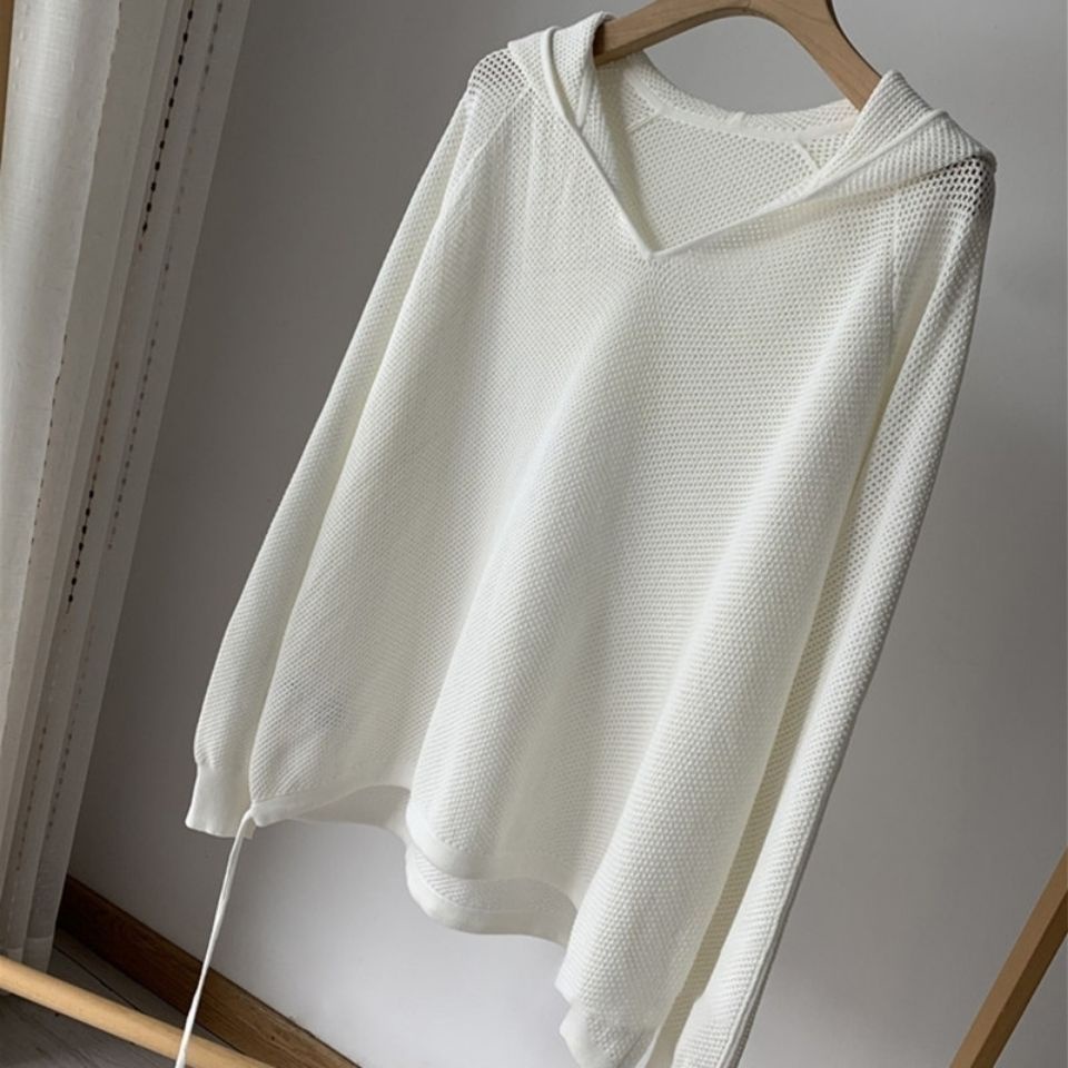 Áo sweater Dệt Kim Có Mũ Trùm Đầu Kiểu Rỗng Kiểu Rỗng Không Cần Đục Lỗ Hợp Thời Trang