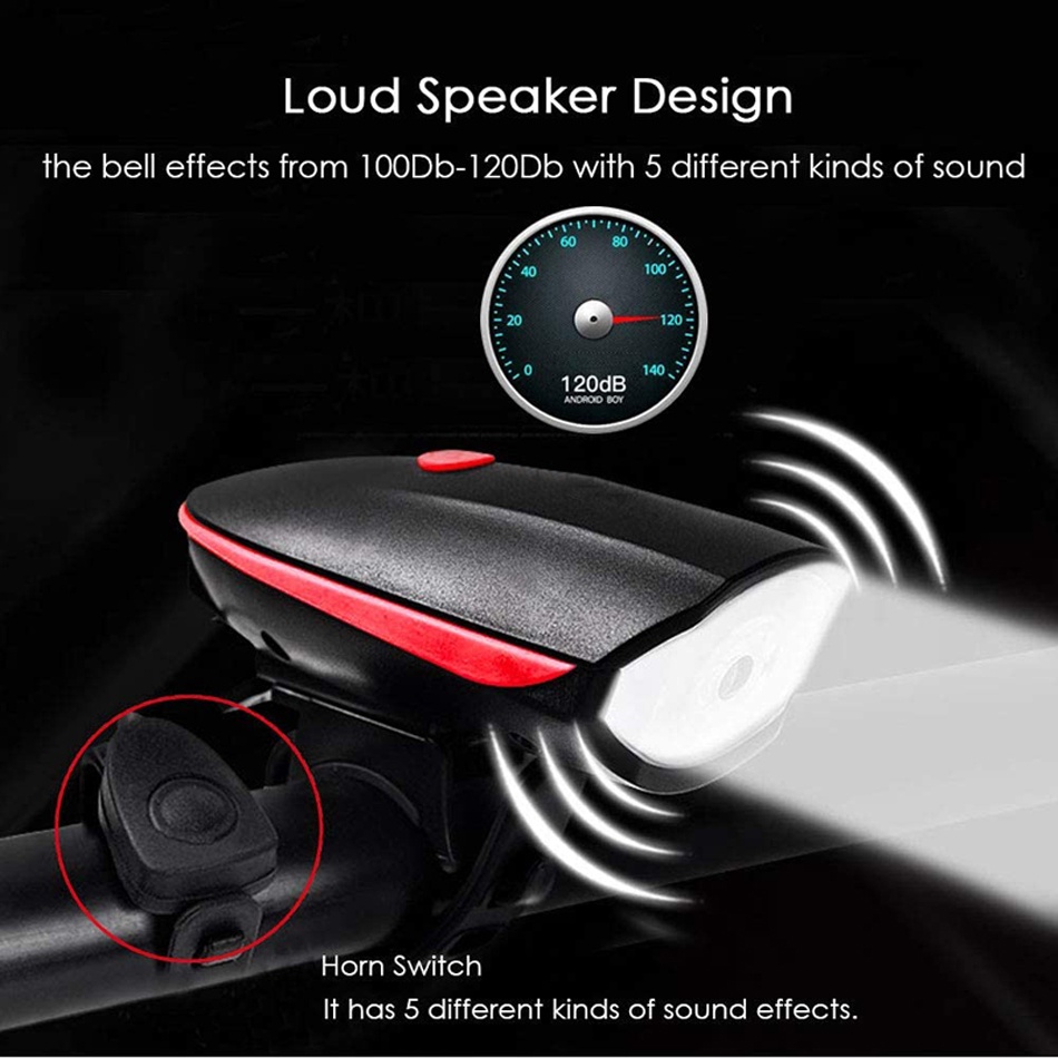 Đèn Pha Xe Đạp Chống Thấm Nước 3 Chế Độ Có Còi Sạc USB