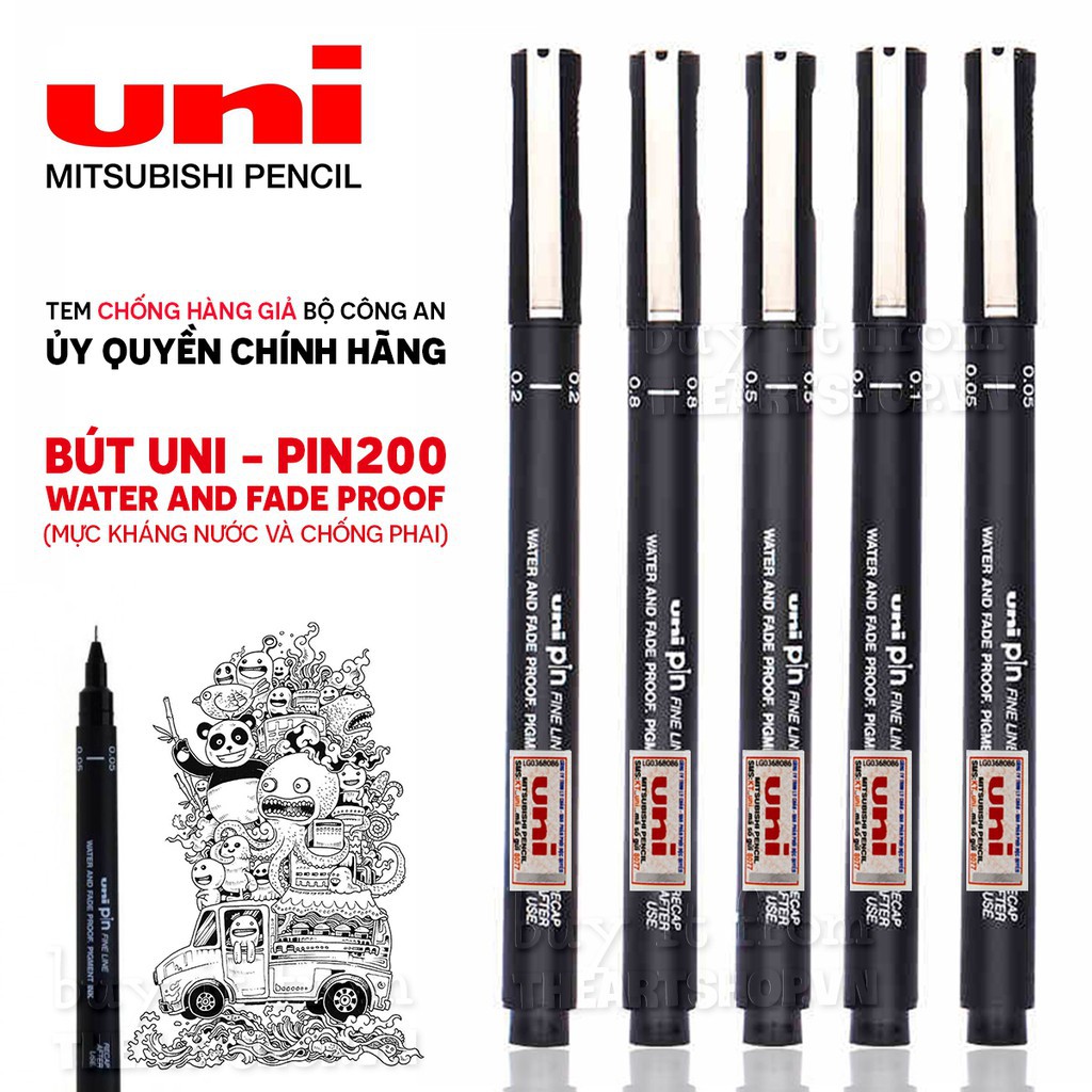 Bút Line Kháng Nước Uniball Pin 200 hàng chất lượng (Mực Đen)