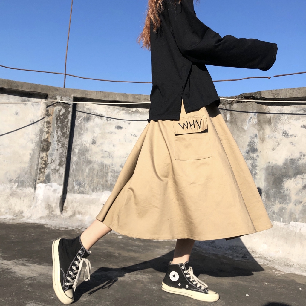 Chân Váy Chữ A Vải Cotton Phối Túi Cá Tính | BigBuy360 - bigbuy360.vn