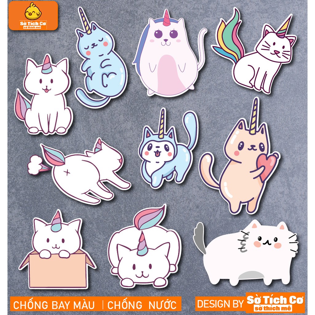 Cat Unicorn dán điện thoại, laptop, mũ bảo hiểm, guitar, vali MSP: A17