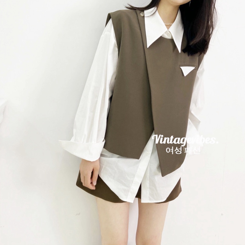 Áo sơ mi dáng rộng kèm gile cài vạt chéo Ulzzang  - Ảnh thật cận chất 1000% - Hàng mới về