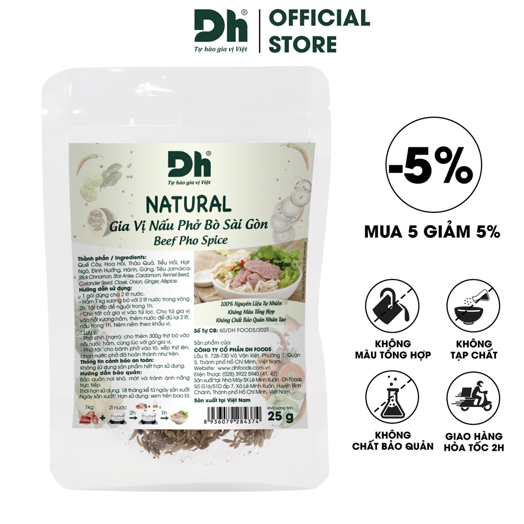 Gia vị nấu phở bò Sài Gòn Natural Dh Foods gia vị nấu phở 25gr