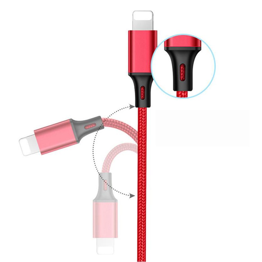 cáp sạc 3 đầu đa năng thân bọc vải cao cấp