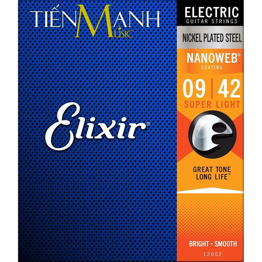 Elixir 12002, 12052 - Cỡ 9, 10 Bộ Dây Đàn Guitar Điện Phủ Lớp Nanoweb - Electric Strings - Chính hãng