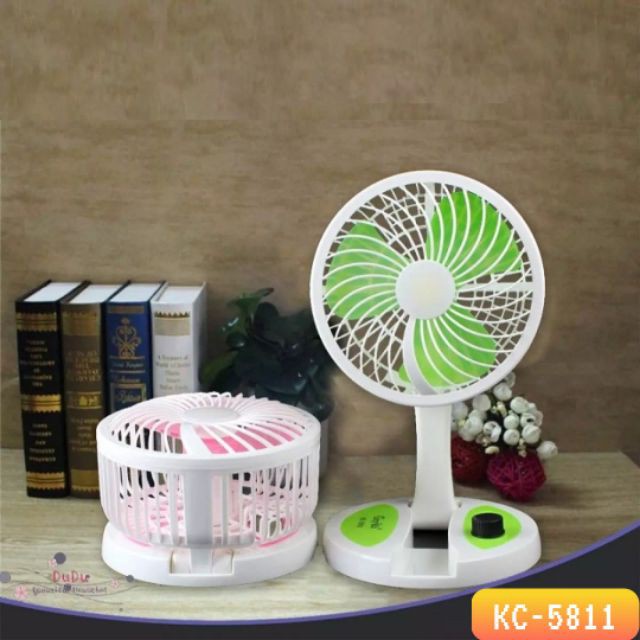 Quạt Tích Điện Mini Gấp Gọn Có Đèn LED Ngủ, Để Bàn, Để Giường Tiện Dụng