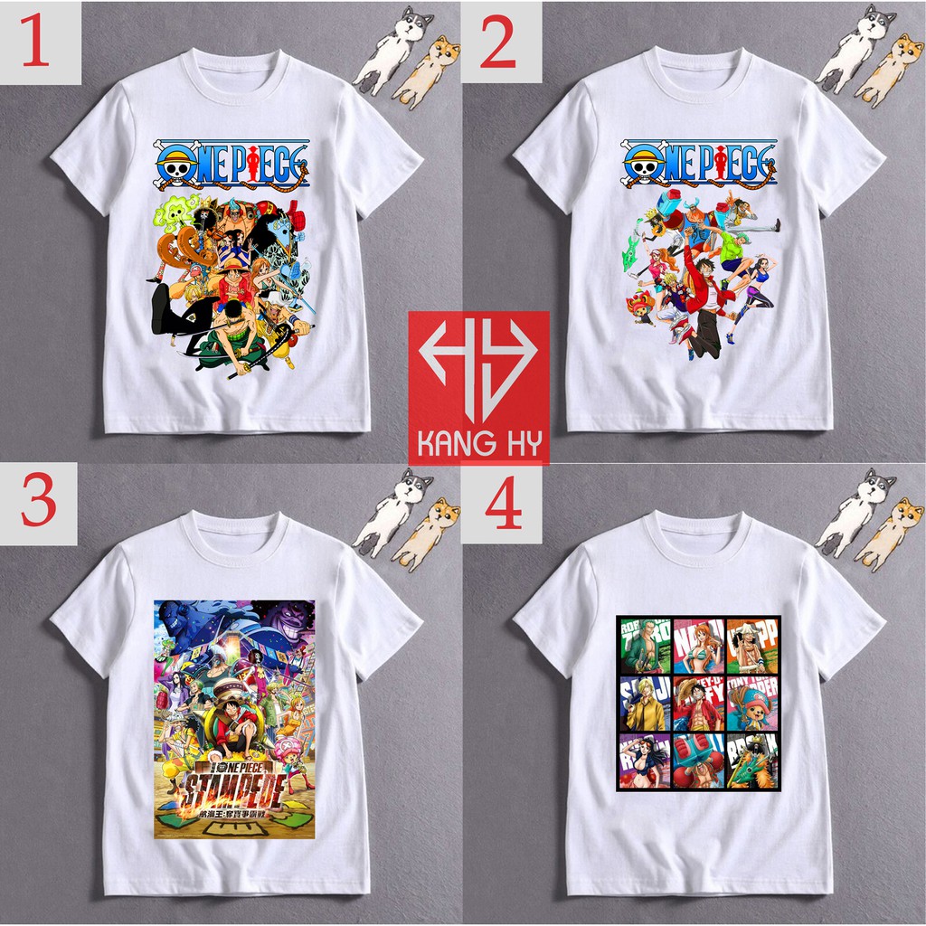 4 mẫu áo thun in hình one piece nguyên nhóm luffy in tại shop F089