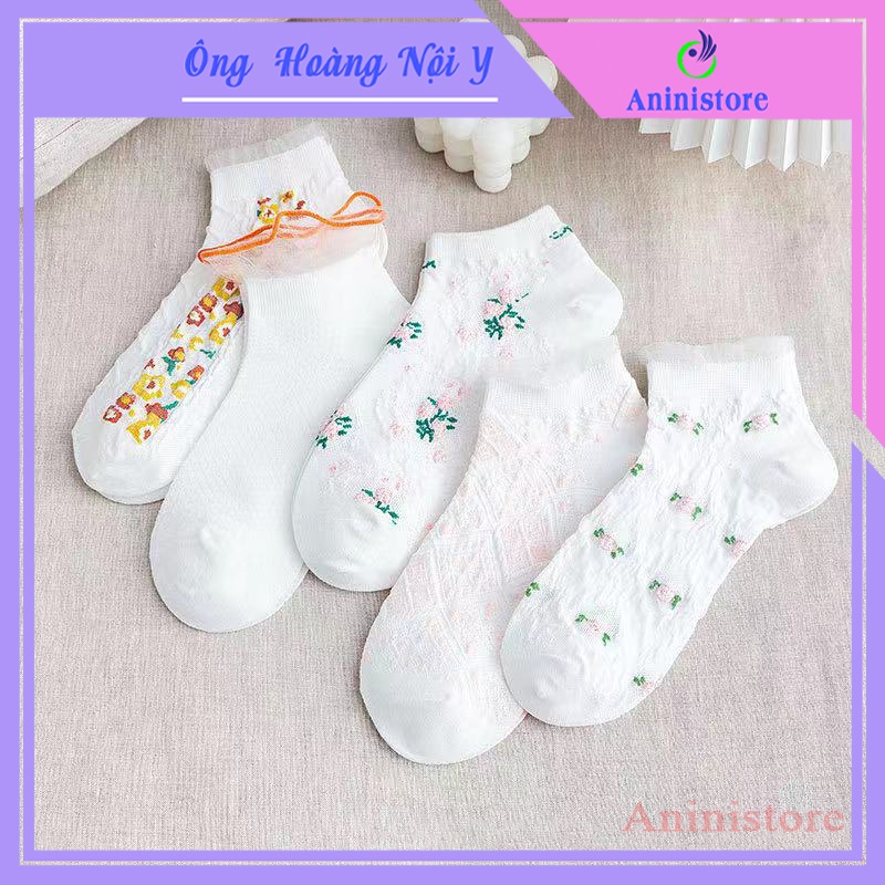Tất cổ ngắn, vớ cổ ngắn nữ VIỀN PHỐI LƯỚI ĐIỂM NHỮNG BÔNG HOA tiểu thư phong cách HÀN QUỐC (TP CN 015 – Aninistore)