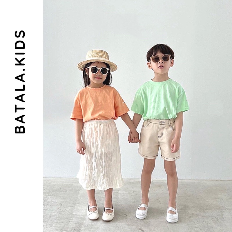Áo thun bé trai bé gái Batala Kids, Áo phông trẻ em Trơn cotton xược hai chiều thoáng mát mùa hè cho bé từ 10-25kg ANM68