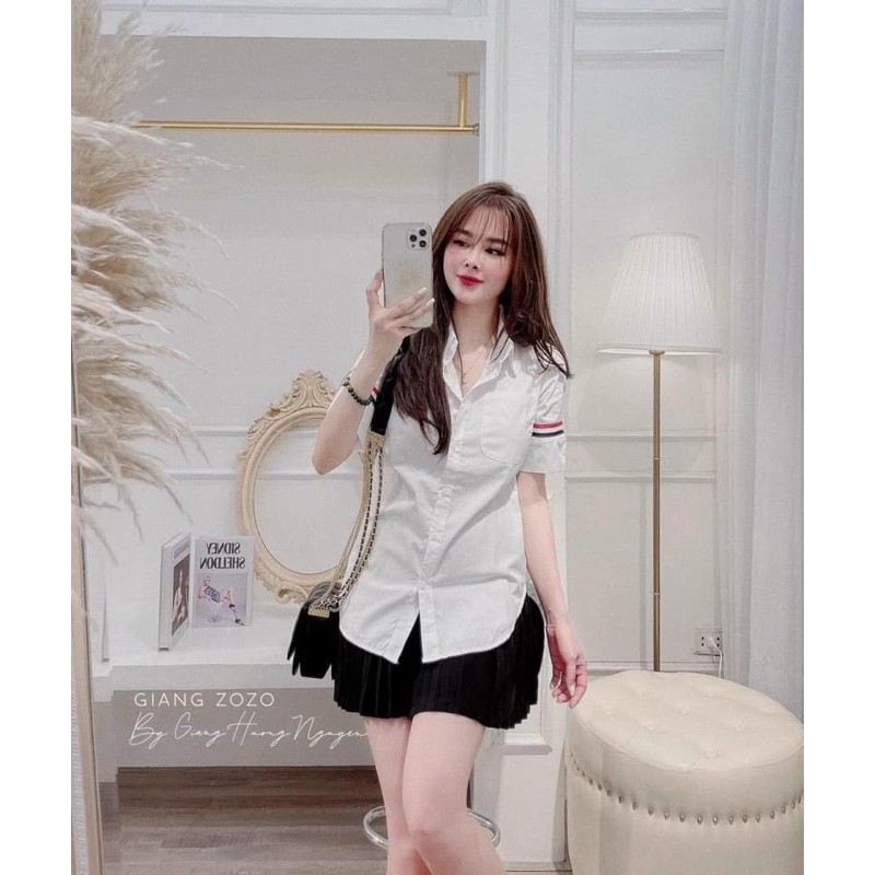 [Mã WASKT410K giảm 10K đơn 50K] ANU188 - ÁO SƠ MI NỮ TRẮNG ĐŨI CỘC TAY KẺ ĐỎ | BigBuy360 - bigbuy360.vn
