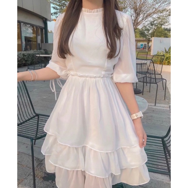 ĐẦM BABY DOLL BÈO TẦNG TRẮNG 2LOP XÒE CÔNG CHÚA )