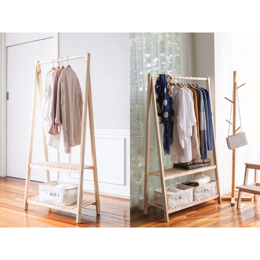 Giá Gỗ Treo Quần Áo 2 Tầng - Gỗ Thông Nhập Khẩu