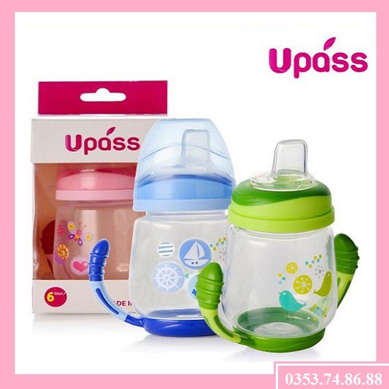 ♥Cốc Tập Uống 2 Tay Cầm Với Đầu Hút Silicon Mềm Upass Thái Lan ♥( 180 Ml) Không Ống Hút - Tiệt Trùng bằng Lò Vi Sóng