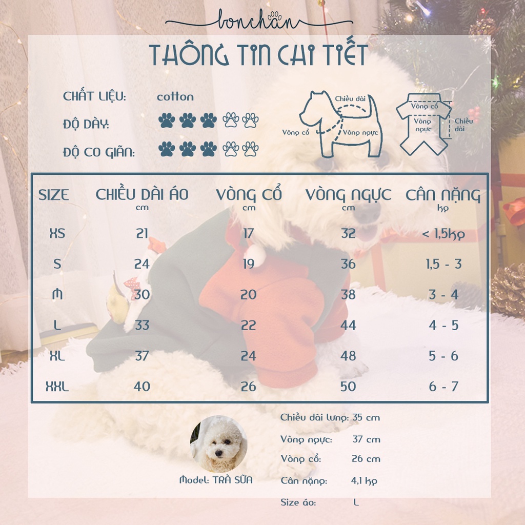 Áo mùa đông cho chó - Áo nỉ dày Noel