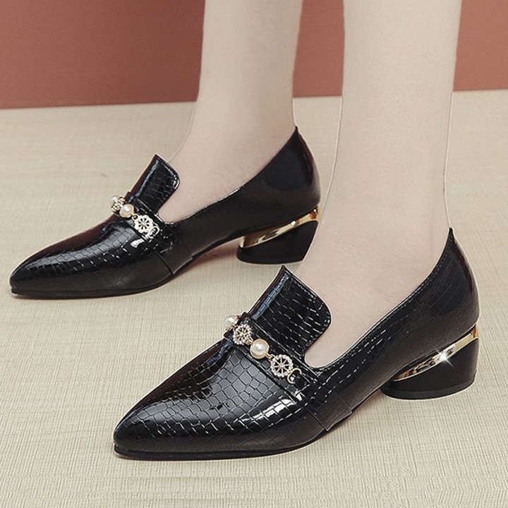 Giày loafer đế vuông 3 phân đính hạt châu S017